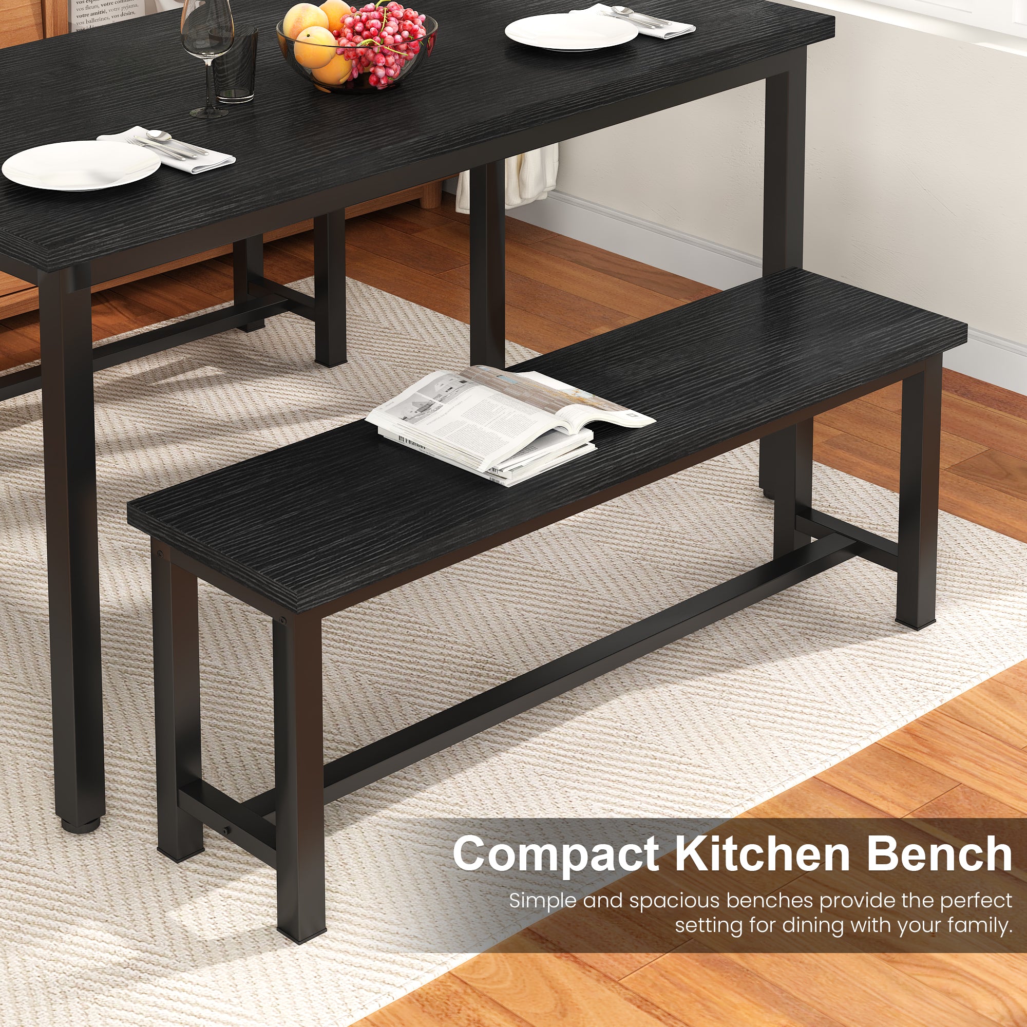 LinkRomat Dining Benches Set of 2, 39" Breakfast Nook Benches with Metal Legs, Rustic Entryway or Dining Room Bench for Small Spaces