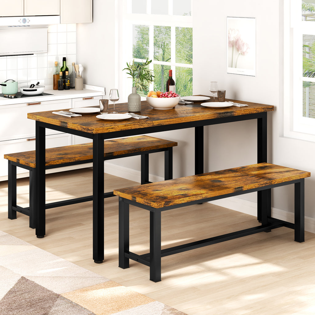 LinkRomat Dining Benches Set of 2, 39" Breakfast Nook Benches with Metal Legs, Rustic Entryway or Dining Room Bench for Small Spaces