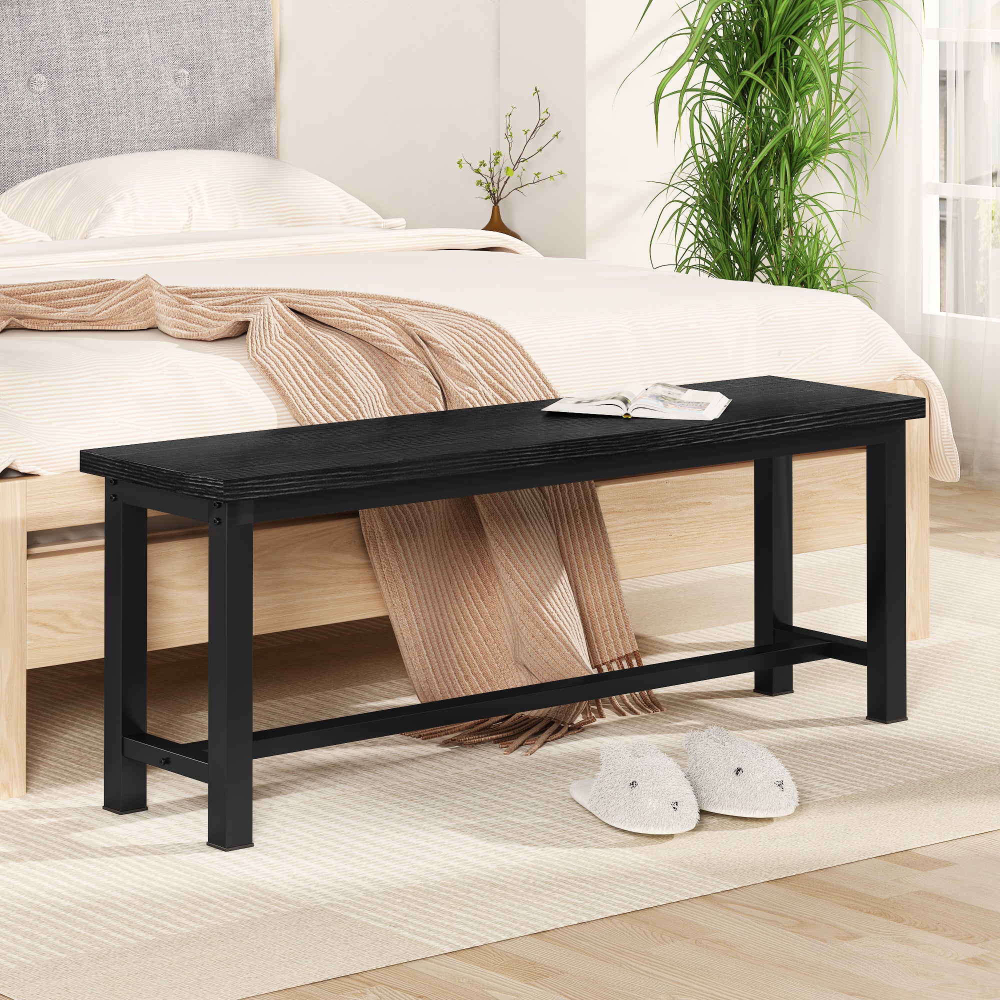 LinkRomat Dining Benches Set of 2, 39" Breakfast Nook Benches with Metal Legs, Rustic Entryway or Dining Room Bench for Small Spaces