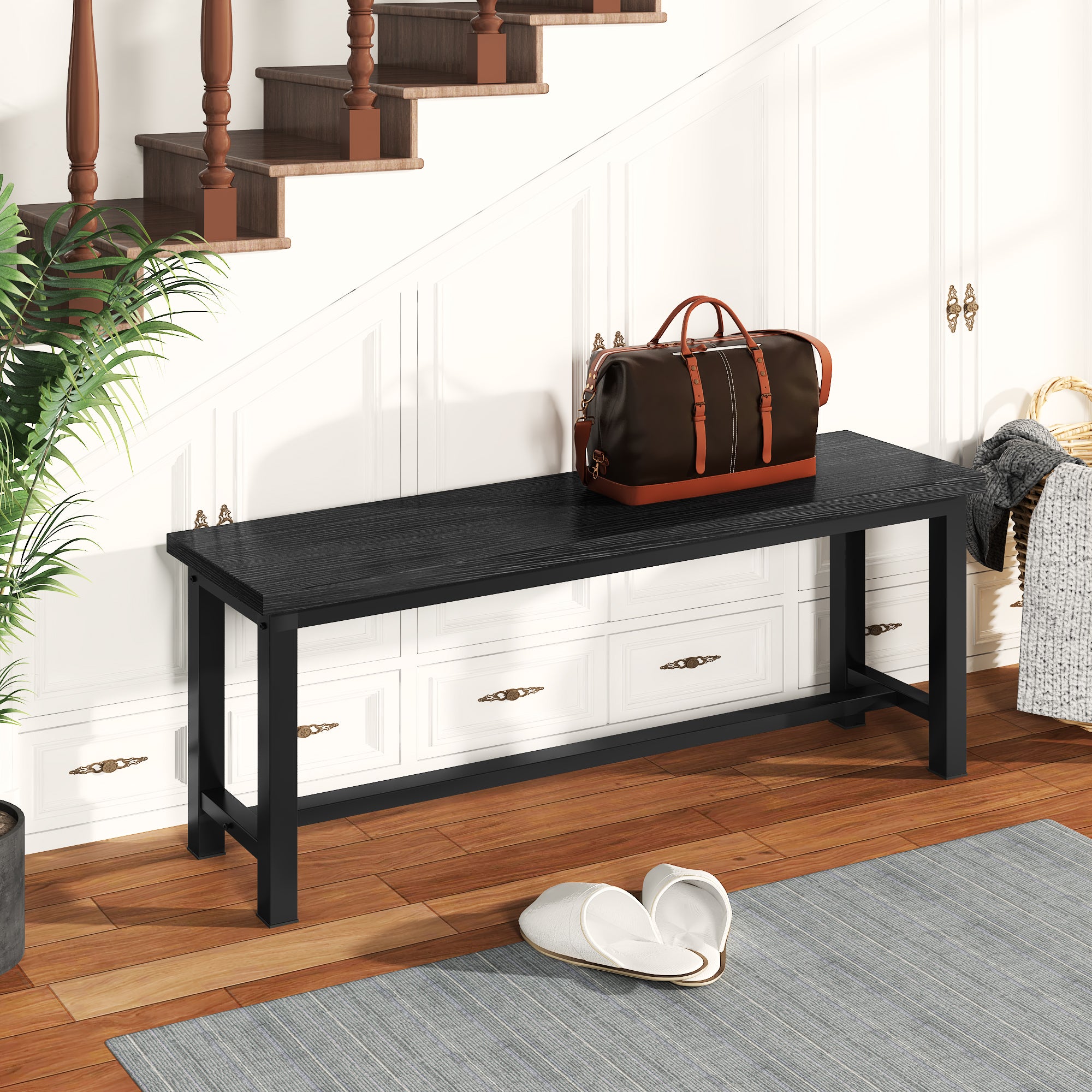 LinkRomat Dining Benches Set of 2, 39" Breakfast Nook Benches with Metal Legs, Rustic Entryway or Dining Room Bench for Small Spaces