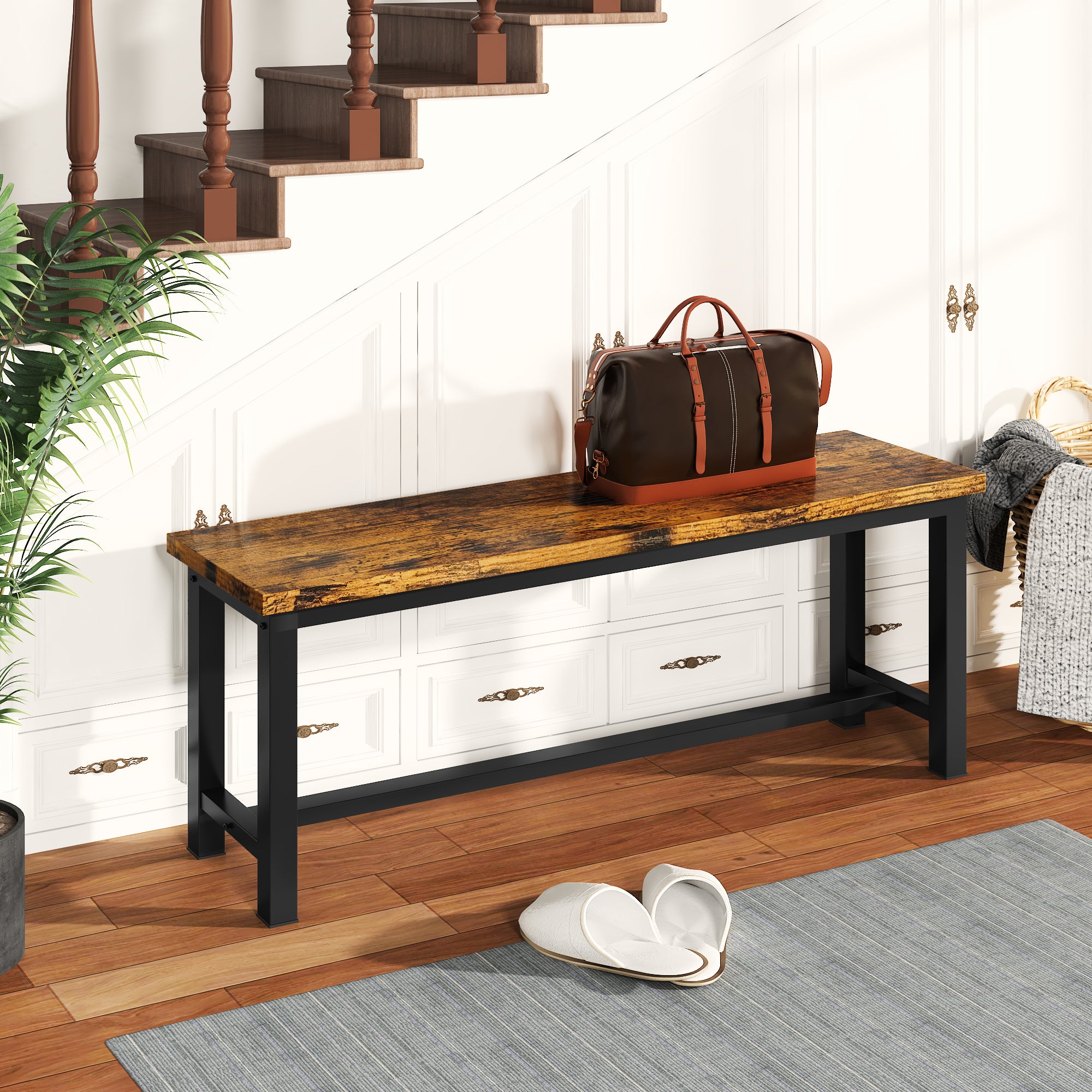 LinkRomat Dining Benches Set of 2, 39" Breakfast Nook Benches with Metal Legs, Rustic Entryway or Dining Room Bench for Small Spaces