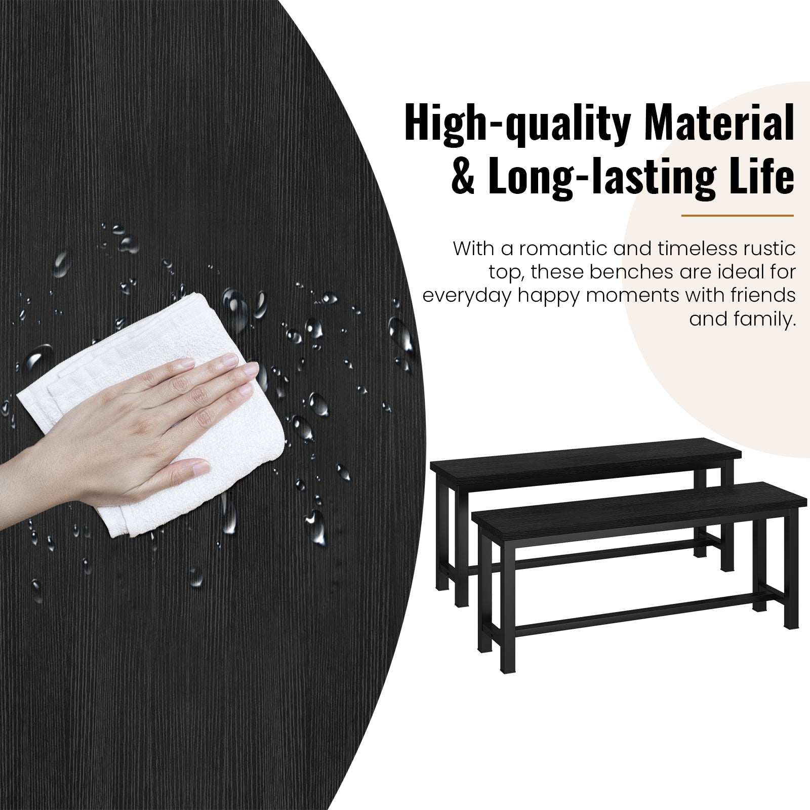 LinkRomat Dining Benches Set of 2, 39" Breakfast Nook Benches with Metal Legs, Rustic Entryway or Dining Room Bench for Small Spaces