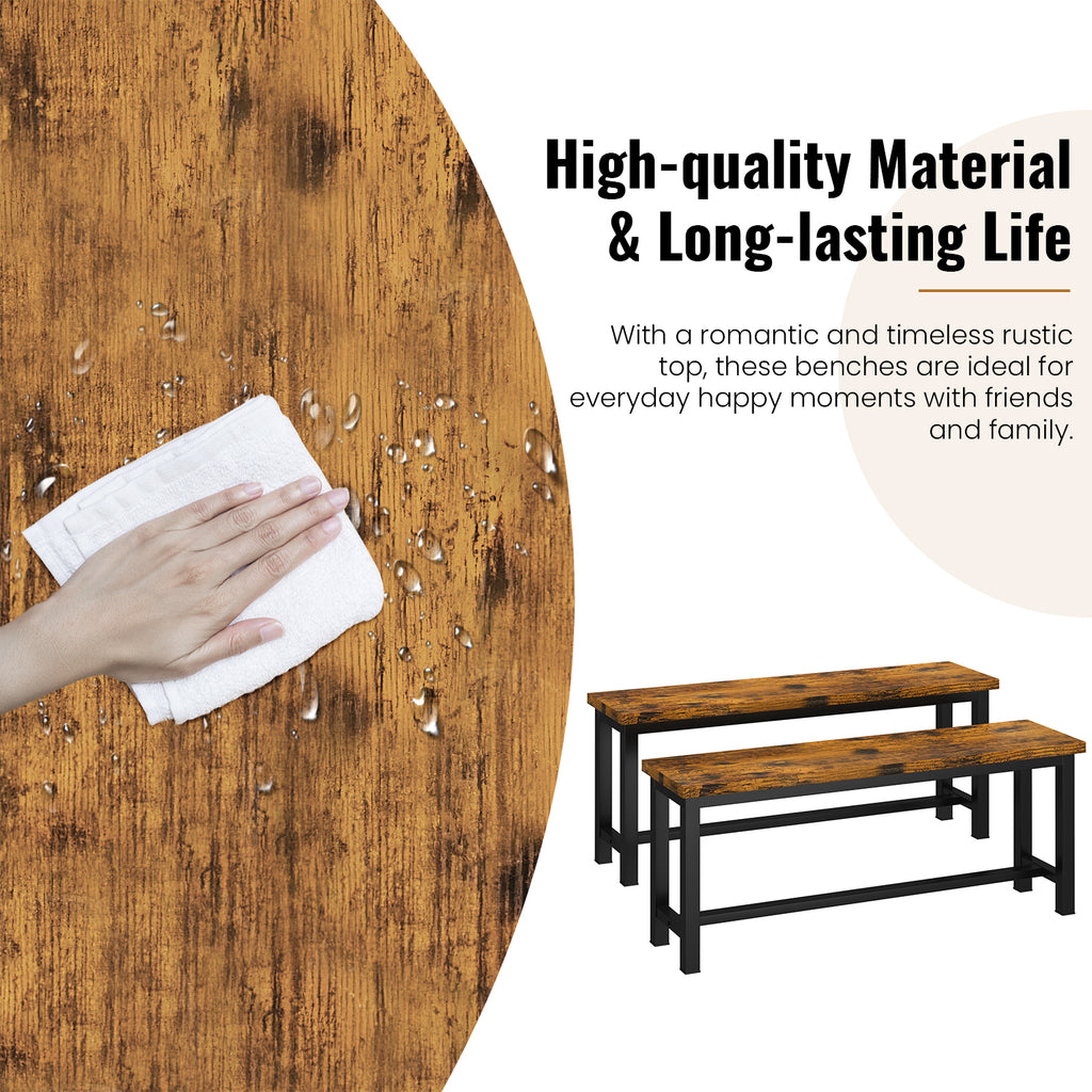 LinkRomat Dining Benches Set of 2, 39" Breakfast Nook Benches with Metal Legs, Rustic Entryway or Dining Room Bench for Small Spaces