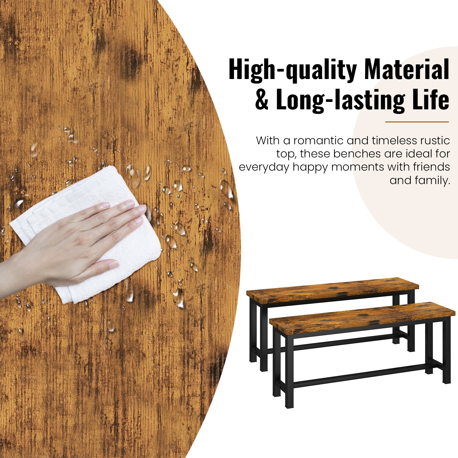 LinkRomat Dining Benches Set of 2, 39" Breakfast Nook Benches with Metal Legs, Rustic Entryway or Dining Room Bench for Small Spaces