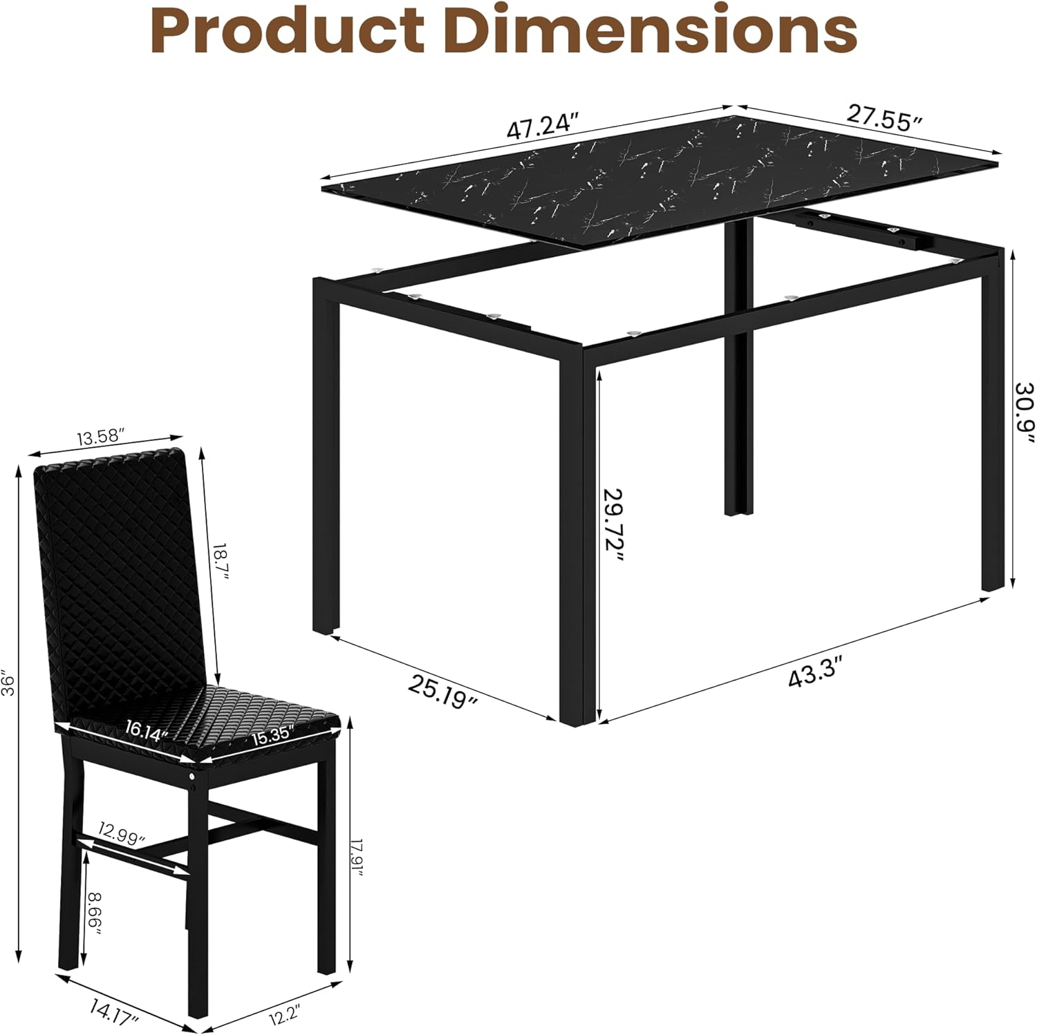 LinkRomat Dining Table Set for 4, Glass Table & PU Leather Chairs, Kitchen Tabletop and Chairs Set for Small Space, Apartment, Home Furniture, White