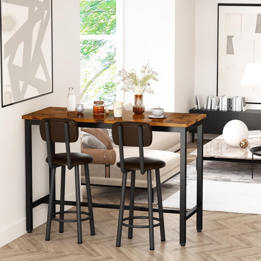 3 Piece Pub Dining Set, 24" Dining Table Set with 2 PU Leather Upholstered Stools, Square Small Space Kitchen Table Pub Set for Apartment Dining Room, Living Room