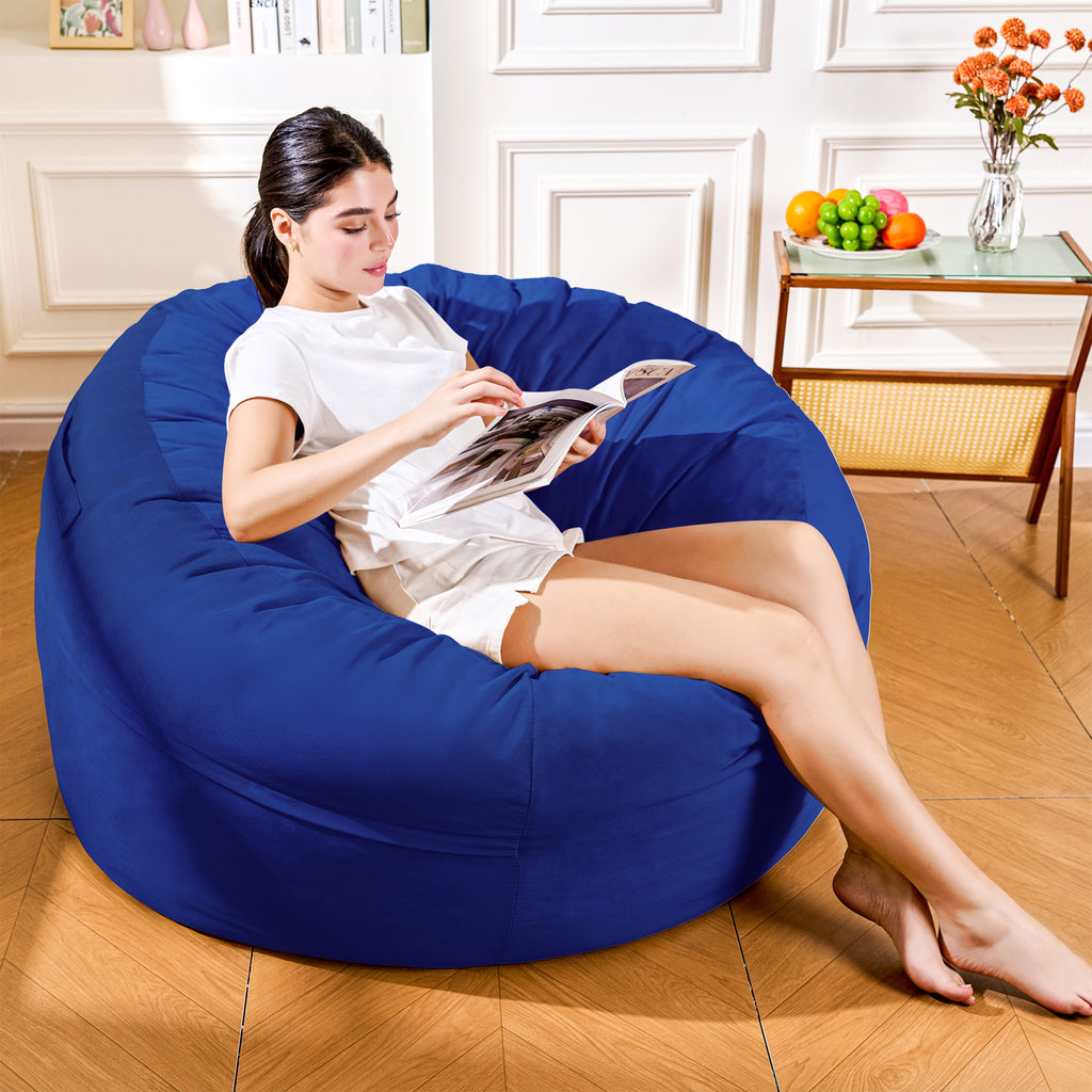 4FT Bean Bag Chair, Minimalist Bean Bag with Velvet Cover, Fluffy and Comfy Bean Bag for Adults, Bean Bag Sofa Filled with High-Density Sponge for Gaming (Yellowish Beige)