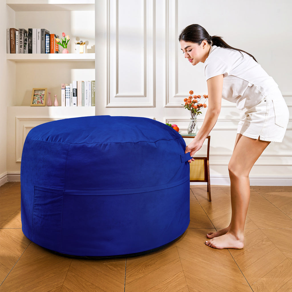 4FT Bean Bag Chair, Minimalist Bean Bag with Velvet Cover, Fluffy and Comfy Bean Bag for Adults, Bean Bag Sofa Filled with High-Density Sponge for Gaming (Yellowish Beige)