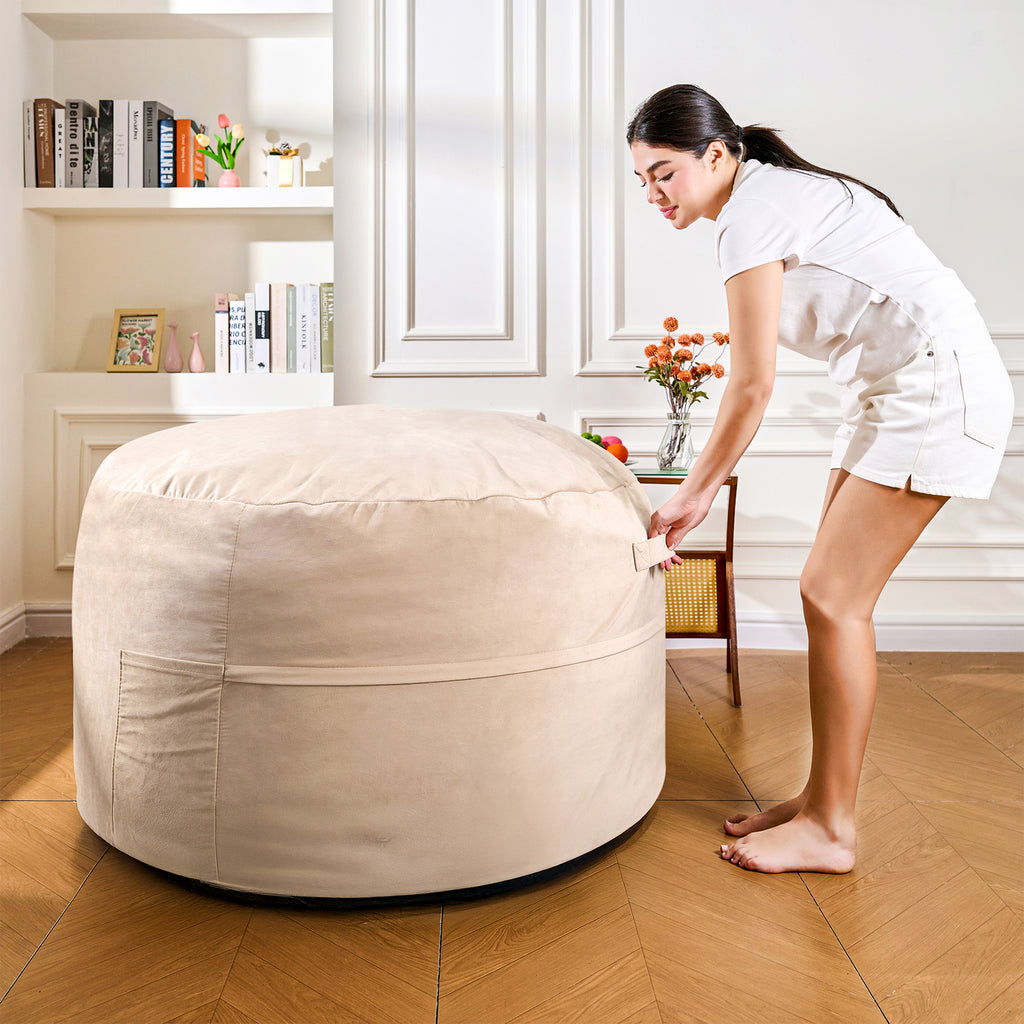 4FT Bean Bag Chair, Minimalist Bean Bag with Velvet Cover, Fluffy and Comfy Bean Bag for Adults, Bean Bag Sofa Filled with High-Density Sponge for Gaming (Yellowish Beige)