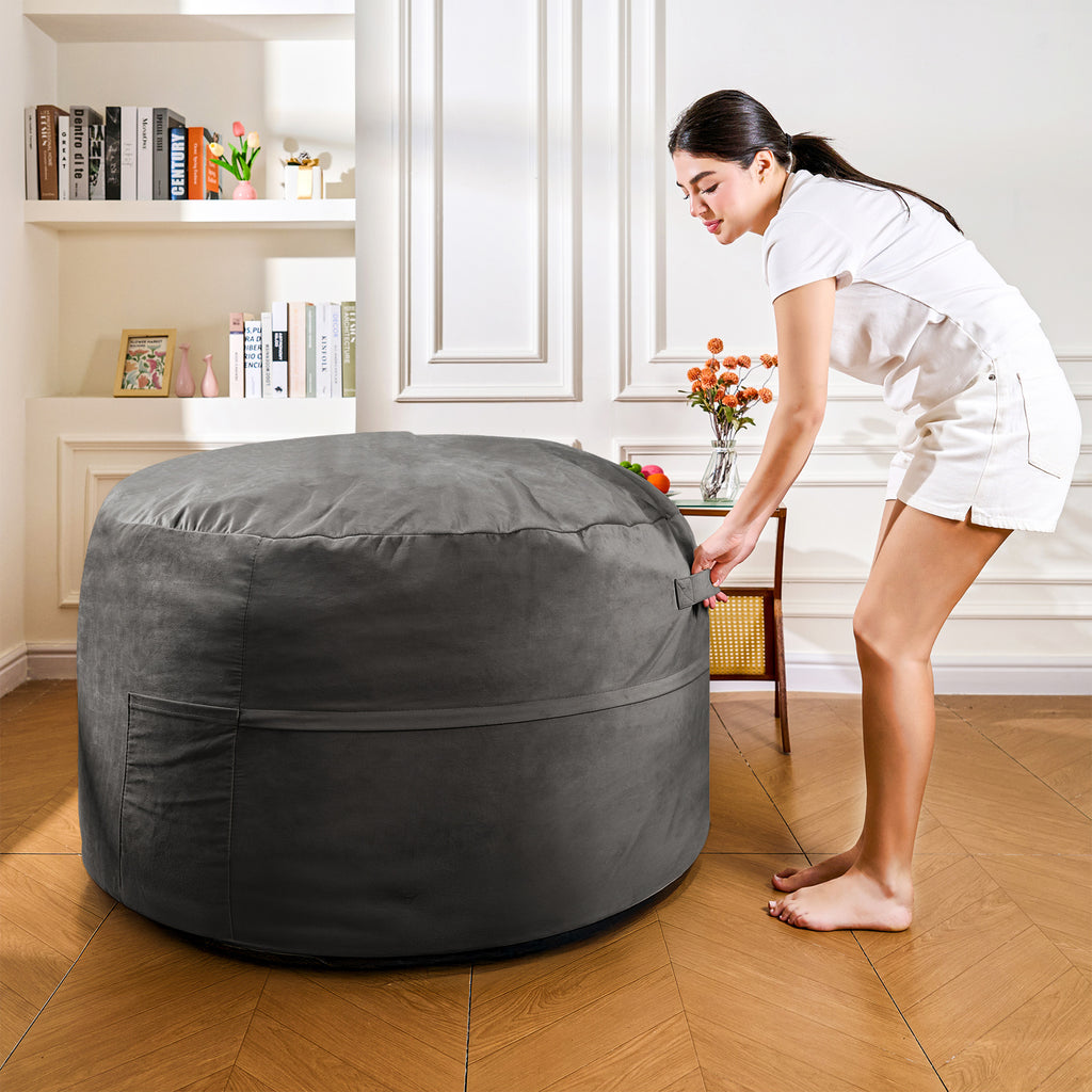 4FT Bean Bag Chair, Minimalist Bean Bag with Velvet Cover, Fluffy and Comfy Bean Bag for Adults, Bean Bag Sofa Filled with High-Density Sponge for Gaming (Yellowish Beige)