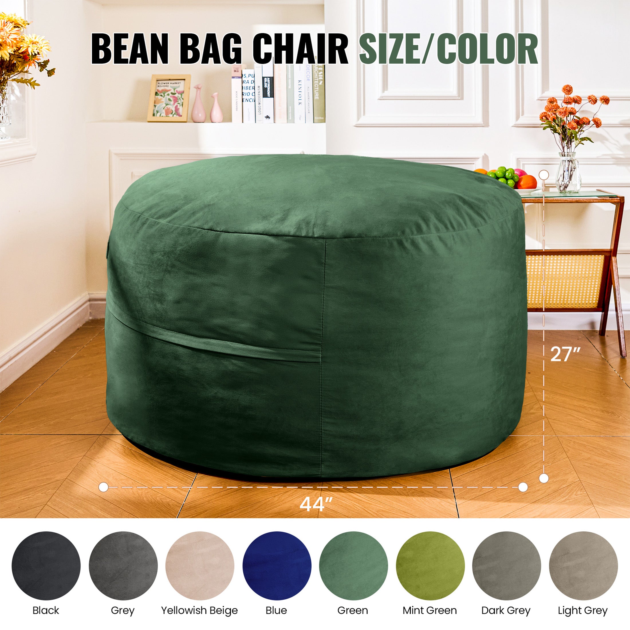 4FT Bean Bag Chair, Minimalist Bean Bag with Velvet Cover, Fluffy and Comfy Bean Bag for Adults, Bean Bag Sofa Filled with High-Density Sponge for Gaming (Yellowish Beige)