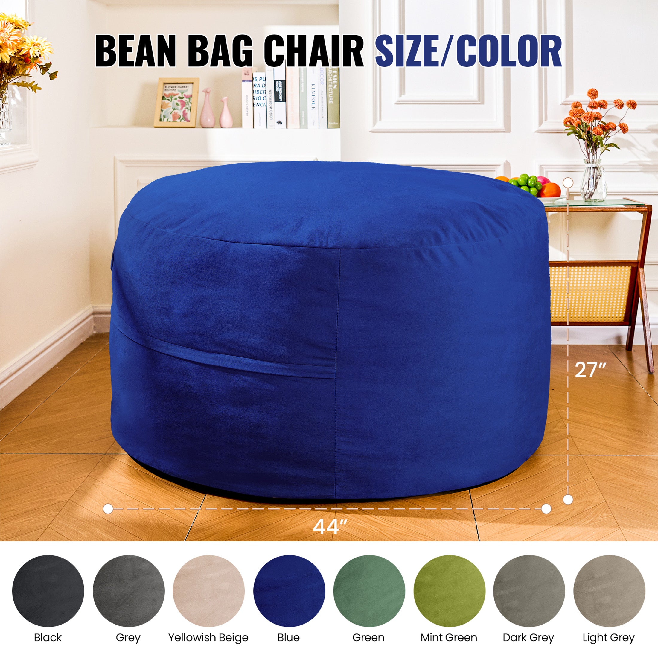 4FT Bean Bag Chair, Minimalist Bean Bag with Velvet Cover, Fluffy and Comfy Bean Bag for Adults, Bean Bag Sofa Filled with High-Density Sponge for Gaming (Yellowish Beige)