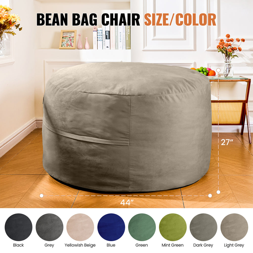 4FT Bean Bag Chair, Minimalist Bean Bag with Velvet Cover, Fluffy and Comfy Bean Bag for Adults, Bean Bag Sofa Filled with High-Density Sponge for Gaming (Yellowish Beige)