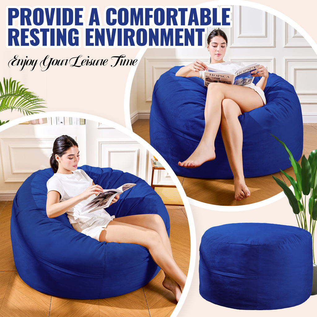 4FT Bean Bag Chair, Minimalist Bean Bag with Velvet Cover, Fluffy and Comfy Bean Bag for Adults, Bean Bag Sofa Filled with High-Density Sponge for Gaming (Yellowish Beige)