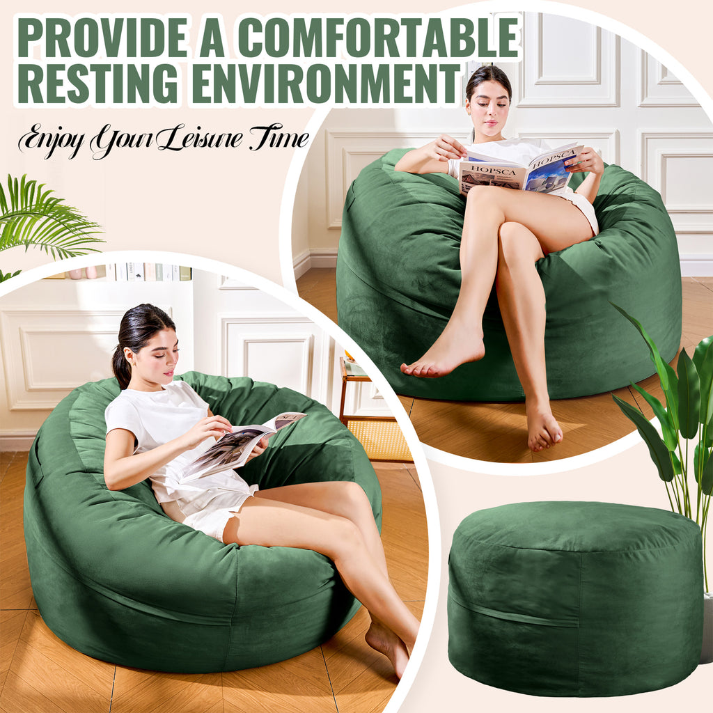 4FT Bean Bag Chair, Minimalist Bean Bag with Velvet Cover, Fluffy and Comfy Bean Bag for Adults, Bean Bag Sofa Filled with High-Density Sponge for Gaming (Yellowish Beige)
