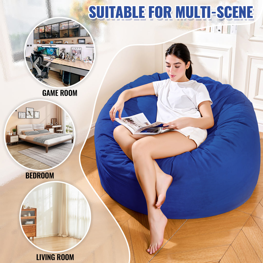 4FT Bean Bag Chair, Minimalist Bean Bag with Velvet Cover, Fluffy and Comfy Bean Bag for Adults, Bean Bag Sofa Filled with High-Density Sponge for Gaming (Yellowish Beige)