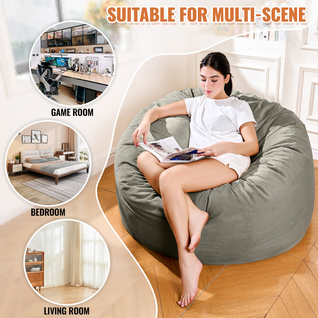 4FT Bean Bag Chair, Minimalist Bean Bag with Velvet Cover, Fluffy and Comfy Bean Bag for Adults, Bean Bag Sofa Filled with High-Density Sponge for Gaming (Yellowish Beige)