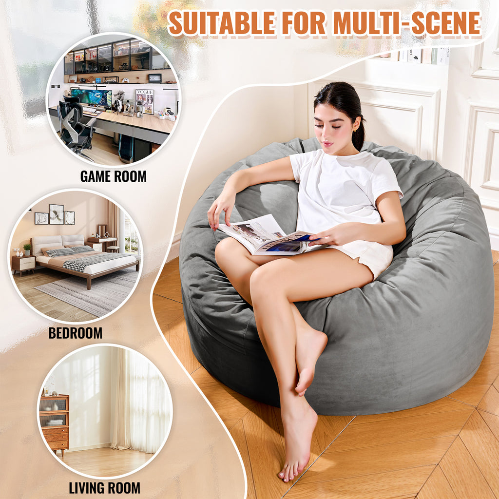 4FT Bean Bag Chair, Minimalist Bean Bag with Velvet Cover, Fluffy and Comfy Bean Bag for Adults, Bean Bag Sofa Filled with High-Density Sponge for Gaming (Yellowish Beige)