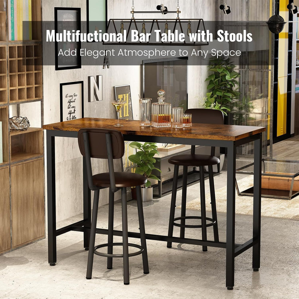 3 Piece Pub Dining Set, 24" Dining Table Set with 2 PU Leather Upholstered Stools, Square Small Space Kitchen Table Pub Set for Apartment Dining Room, Living Room