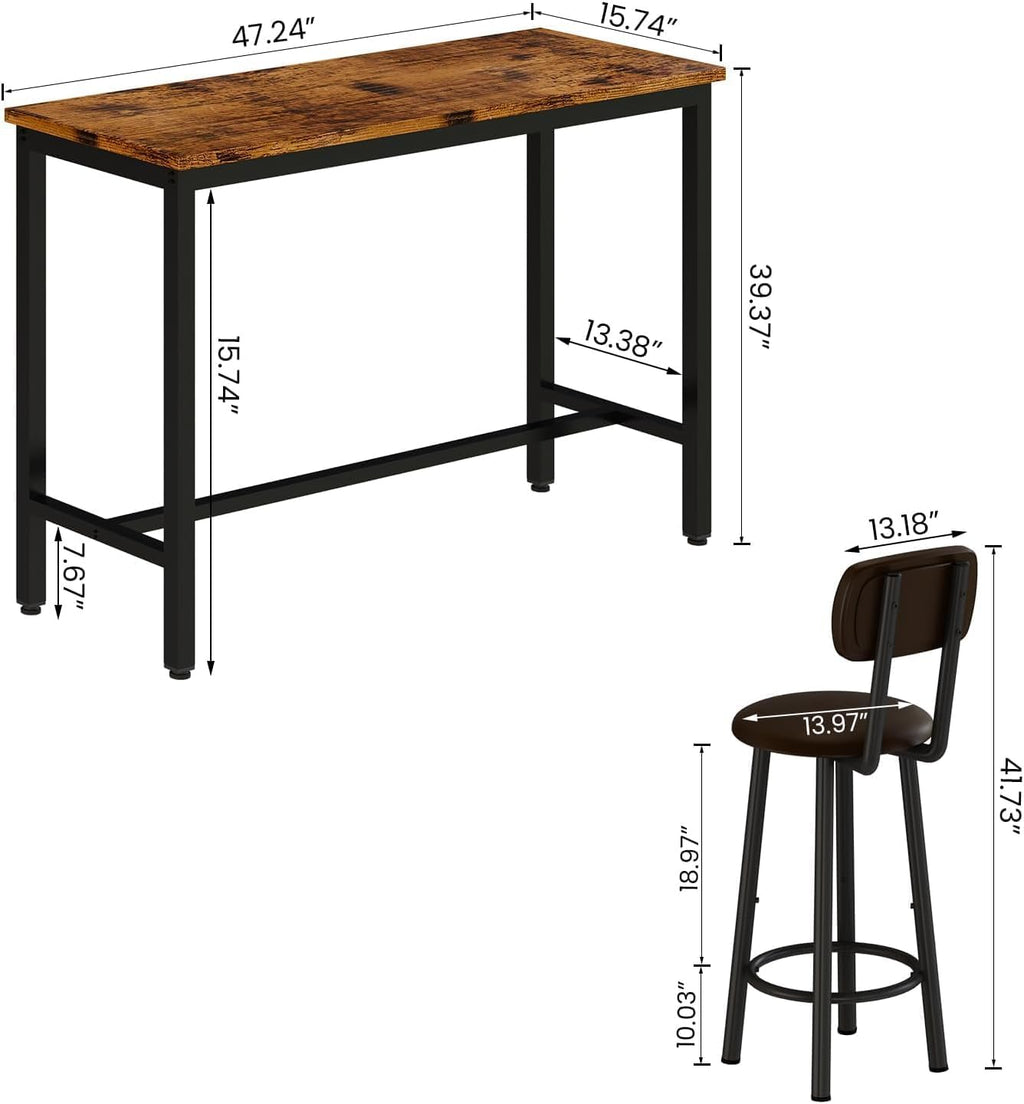 3 Piece Pub Dining Set, 24" Dining Table Set with 2 PU Leather Upholstered Stools, Square Small Space Kitchen Table Pub Set for Apartment Dining Room, Living Room