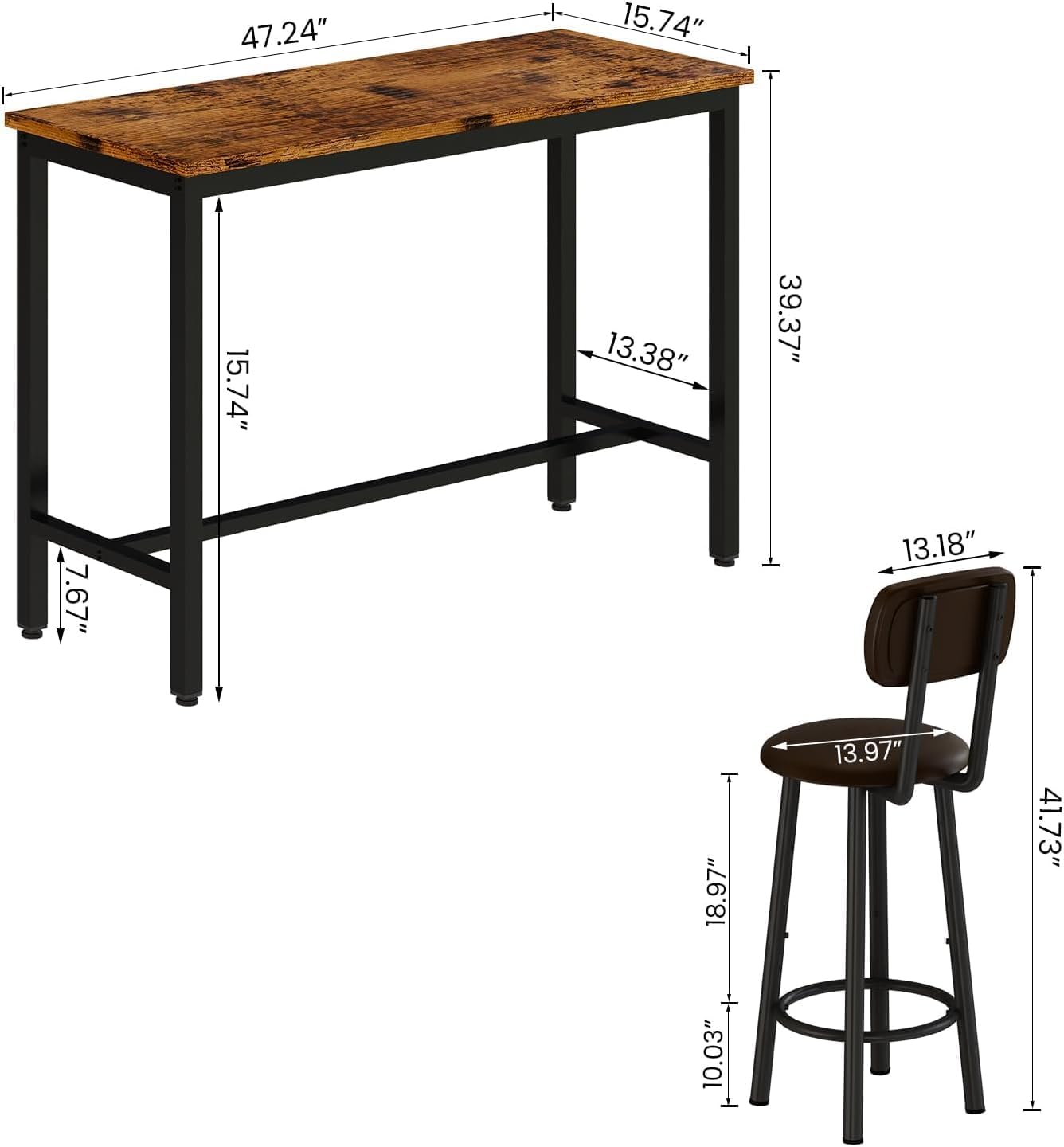 3 Piece Pub Dining Set, 24" Dining Table Set with 2 PU Leather Upholstered Stools, Square Small Space Kitchen Table Pub Set for Apartment Dining Room, Living Room