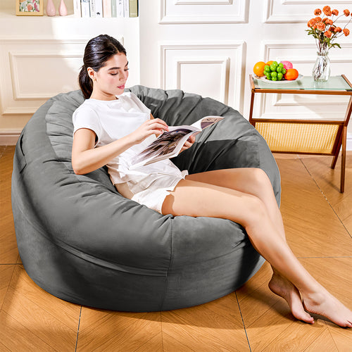 4FT Bean Bag Chair, Minimalist Bean Bag with Velvet Cover, Fluffy and Comfy Bean Bag for Adults, Bean Bag Sofa Filled with High-Density Sponge for Gaming (Yellowish Beige)