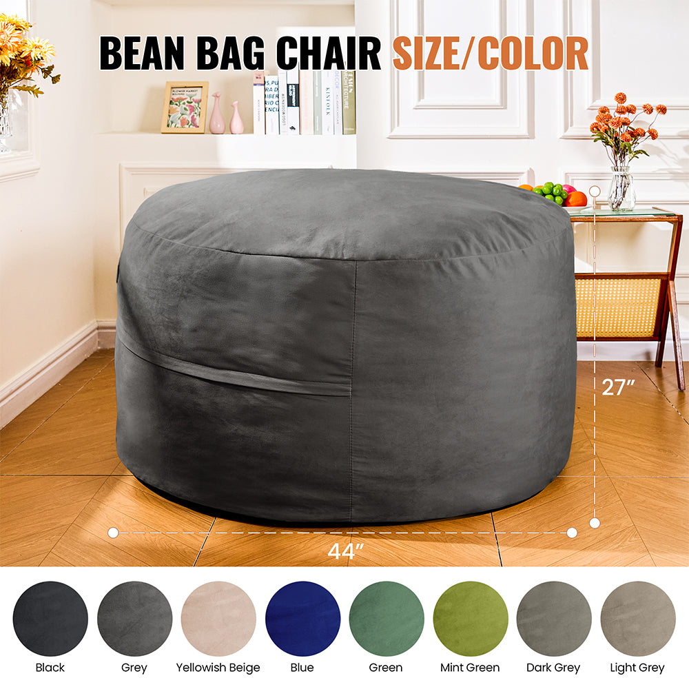 4FT Bean Bag Chair, Minimalist Bean Bag with Velvet Cover, Fluffy and Comfy Bean Bag for Adults, Bean Bag Sofa Filled with High-Density Sponge for Gaming (Yellowish Beige)