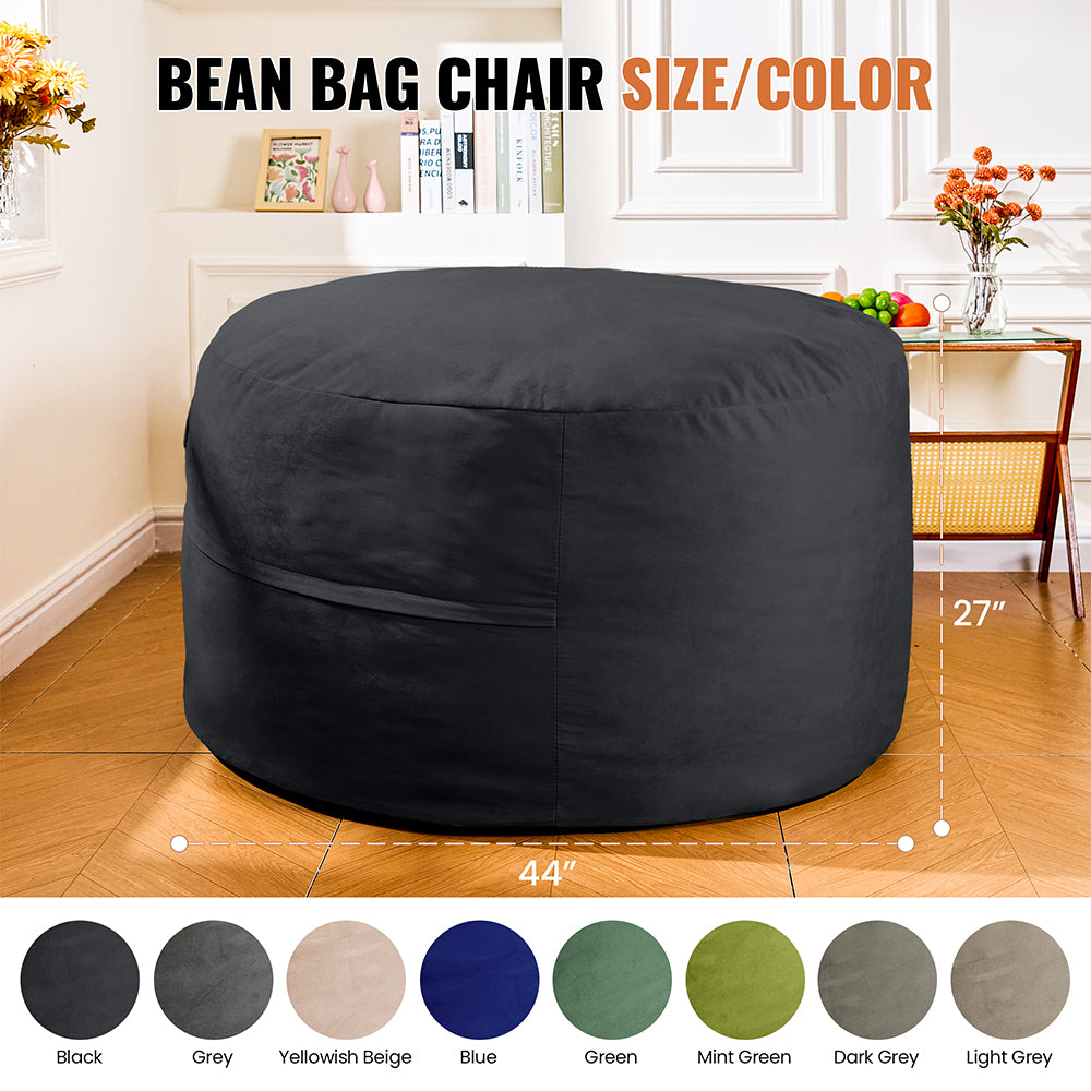 4FT Bean Bag Chair, Minimalist Bean Bag with Velvet Cover, Fluffy and Comfy Bean Bag for Adults, Bean Bag Sofa Filled with High-Density Sponge for Gaming (Yellowish Beige)