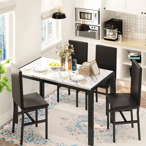 Cvortll 5 Piece Dining Room Furniture Table Set，30.1” H Faux Marble Tabletop and 4 PU Leather Chairs