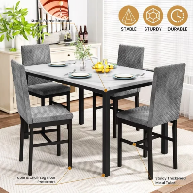 Recaceik 5 Piece Modern Faux Marble Dining Table Set, Gray