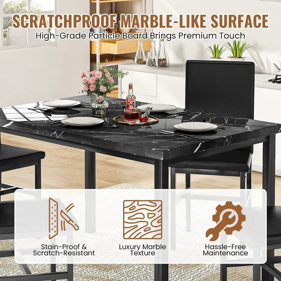 MOOSENG 5 Piece Dining Table Set for 4, Faux Marble Kitchen Table and Chairs for 4, Modern Dining Room Table with 4 Chairs, Dinner Table Set for Small Spaces, Black