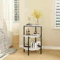 LinkRomat Marble Side Table Set of 2, 3-Tier Small Round End Table with Metal Frame, Bedside Corner Table for Living Room & Bedroom, White+Gold