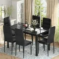 LinkRomat 7-Piece Glass Dining Table Set for 6, Modern Kitchen Table with PU Leather Chairs, Black Dining Room Table and Chairs Set for Small Space, Apartment