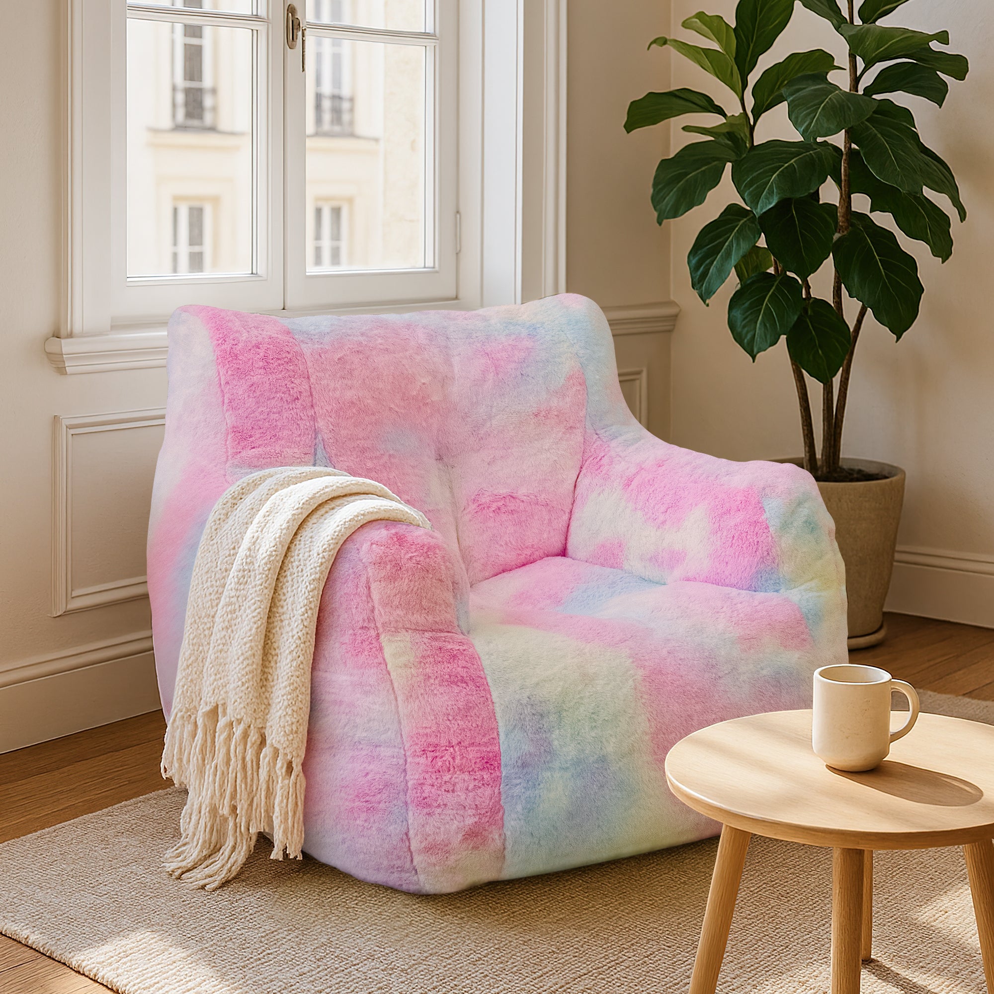 LinkRomat Bean Bag Chair, Bean Bag Sofa with Tufted Soft Stuffed Filling, Fluffy and Lazy Sofa with Premium Memory Foam Filler for Living Room, Bedroom, Dorm