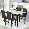 LinkRomat 5-Piece Faux Marble Dining Table Set, Rectangular Table and 4 PU Leather Chairs,Kitchen Table and Chairs for Dining Room,Living Room,Breakfast Nook Black