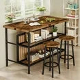 LinkRomat Kitchen Island with Stools & Storage, 3 Piece Modern Bar Table Set for 2, Small Kitchen Table for Apartment, Home Bar, Dining Room, White