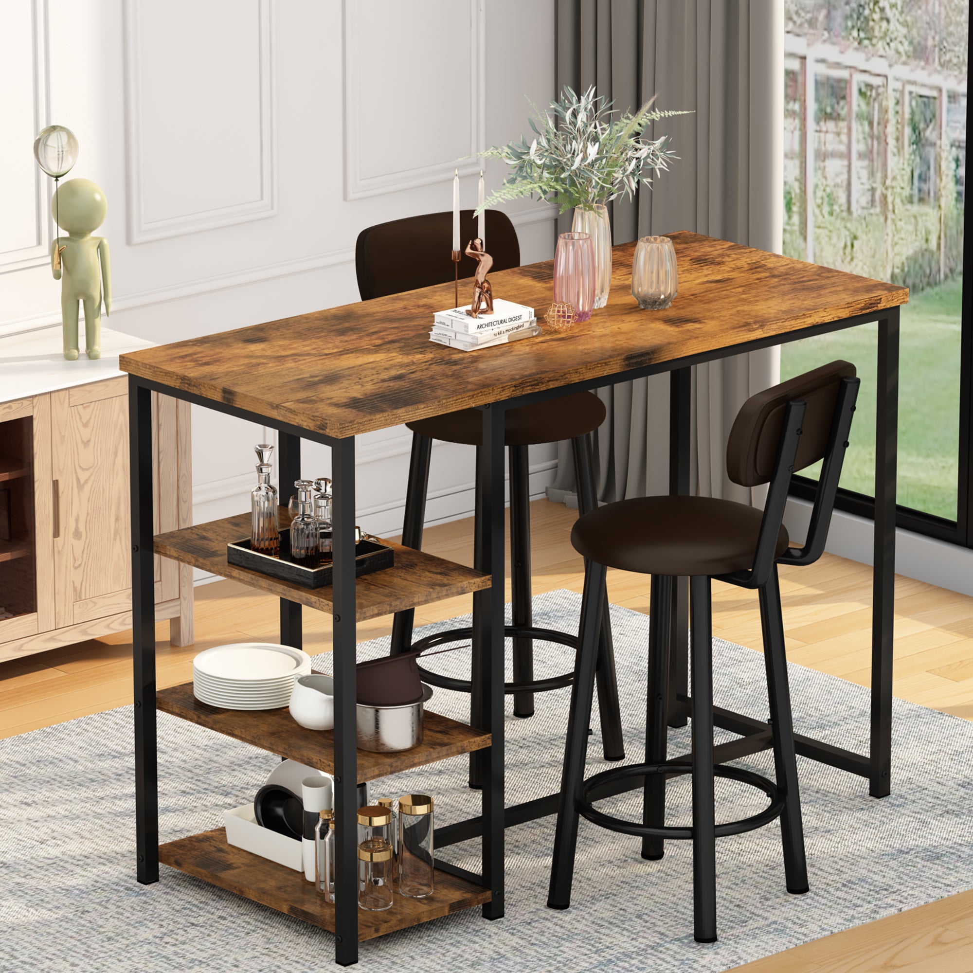 LinkRomat 7-Piece Dining Table Set for 6 with Faux Leather Chairs, Modern Kitchen & Dining Room Table Set, Rectangular Dinner Table and Chairs for 6 People