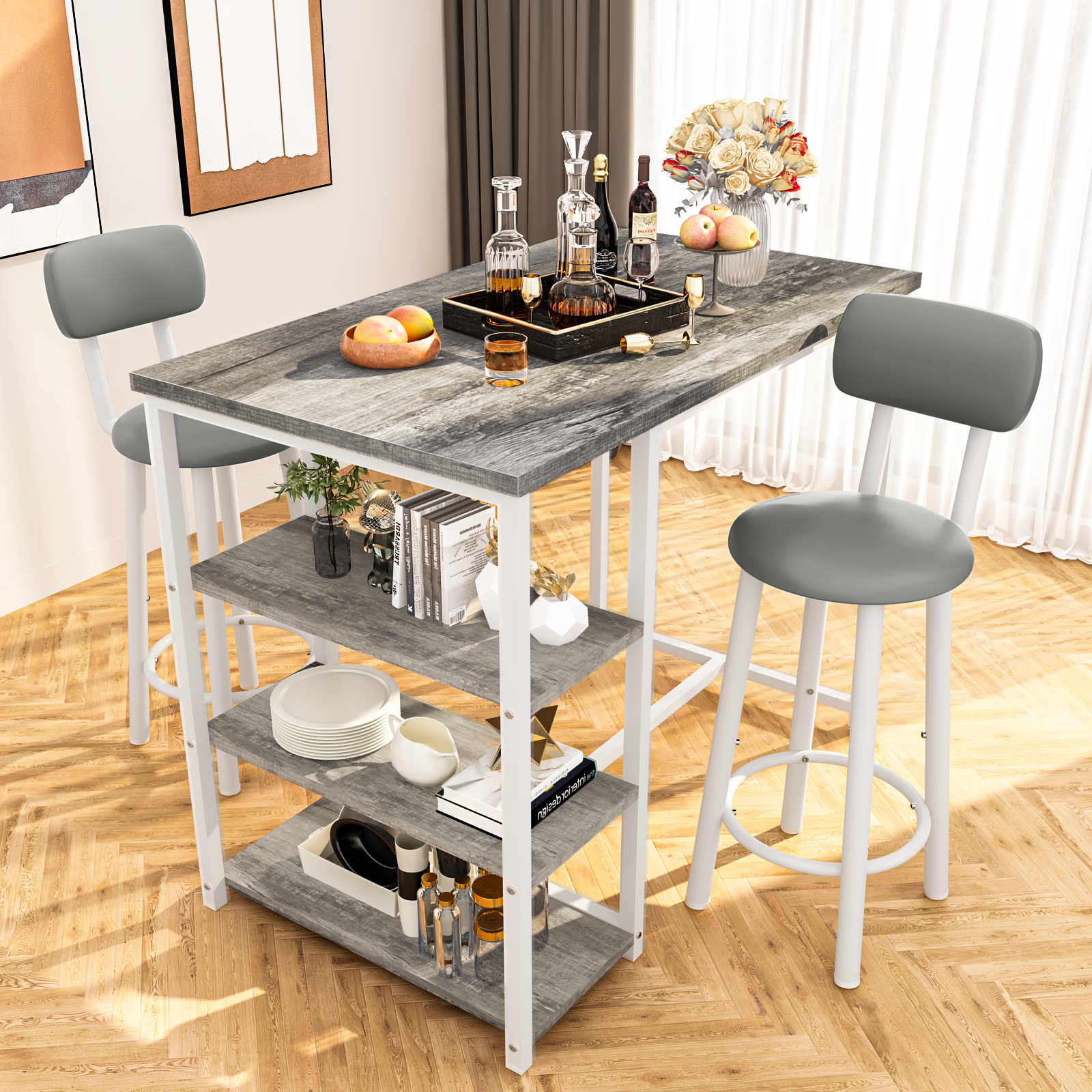 LinkRomat 7-Piece Dining Table Set for 6 with Faux Leather Chairs, Modern Kitchen & Dining Room Table Set, Rectangular Dinner Table and Chairs for 6 People