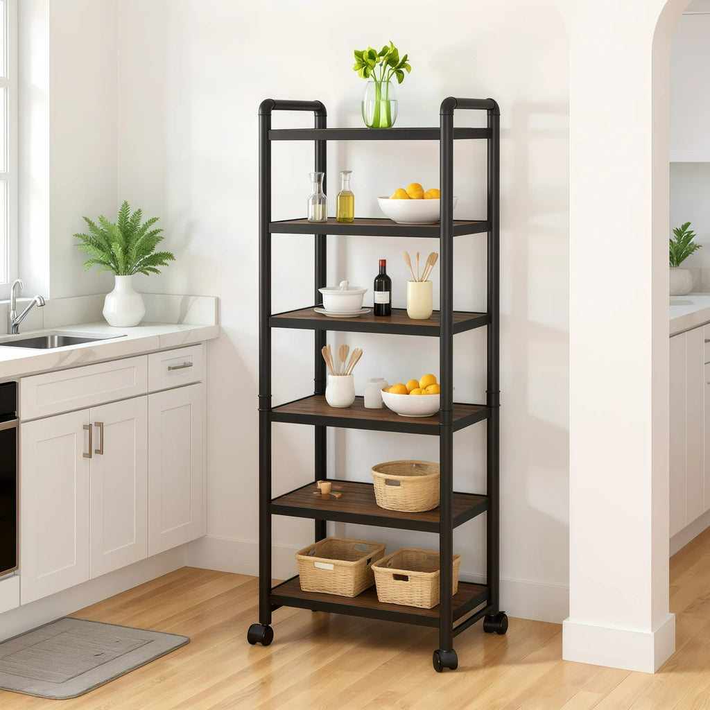 LTTROMAT Slim Rolling Storage Cart 6 Tier Bathroom Organizer Mobile Shelving Unit Utility Cart Tower Rack for Kitchen Laundry Narrow Places, Black