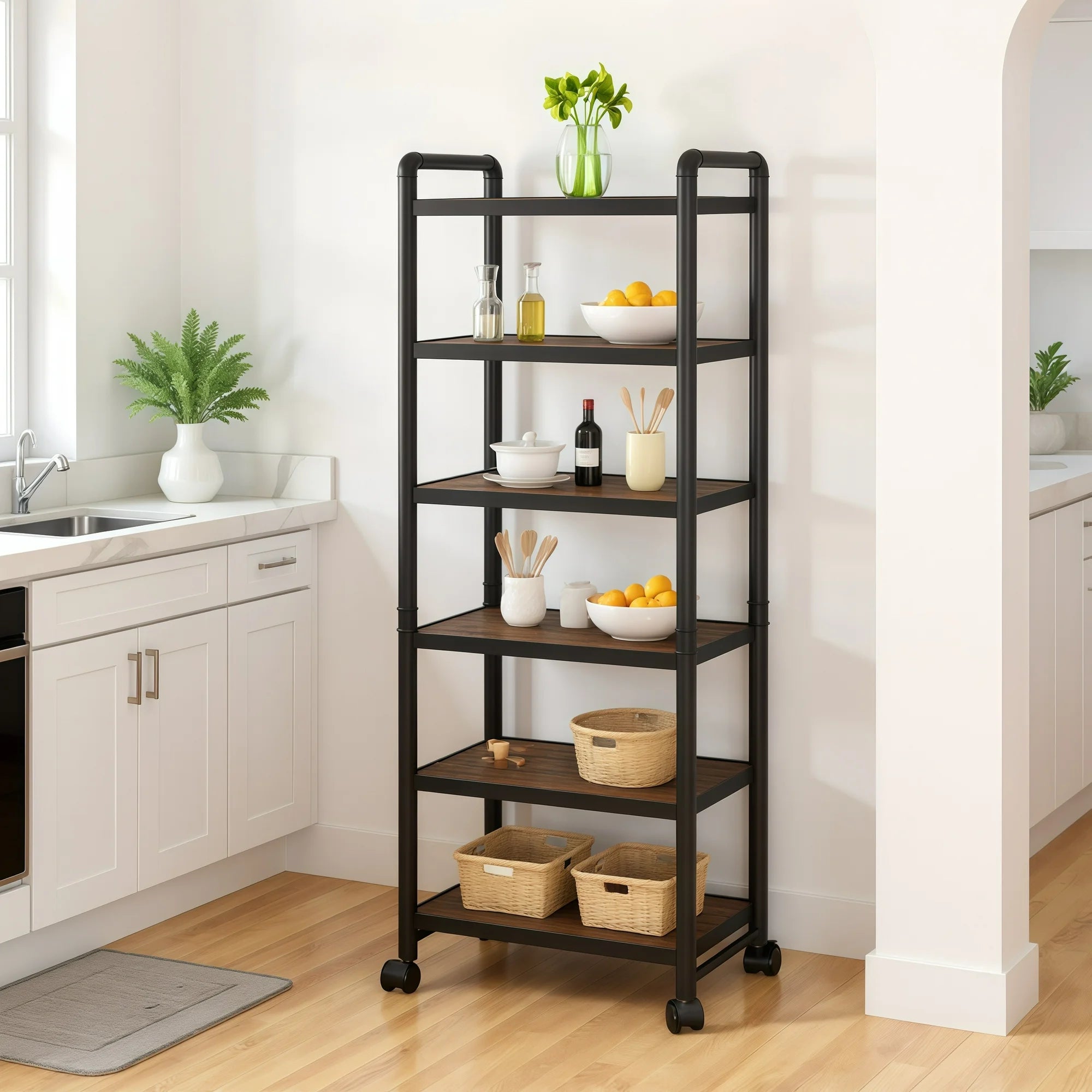 LTTROMAT Slim Rolling Storage Cart 6 Tier Bathroom Organizer Mobile Shelving Unit Utility Cart Tower Rack for Kitchen Laundry Narrow Places, Black