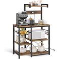 LinkRomat Bakers Rack with Storage Cabinet, Kitchen Bakers Rack Microwave Stand & Coffee Bar Cabinet with 5 S-Hooks, Rustic Kitchen Shelf Organizer