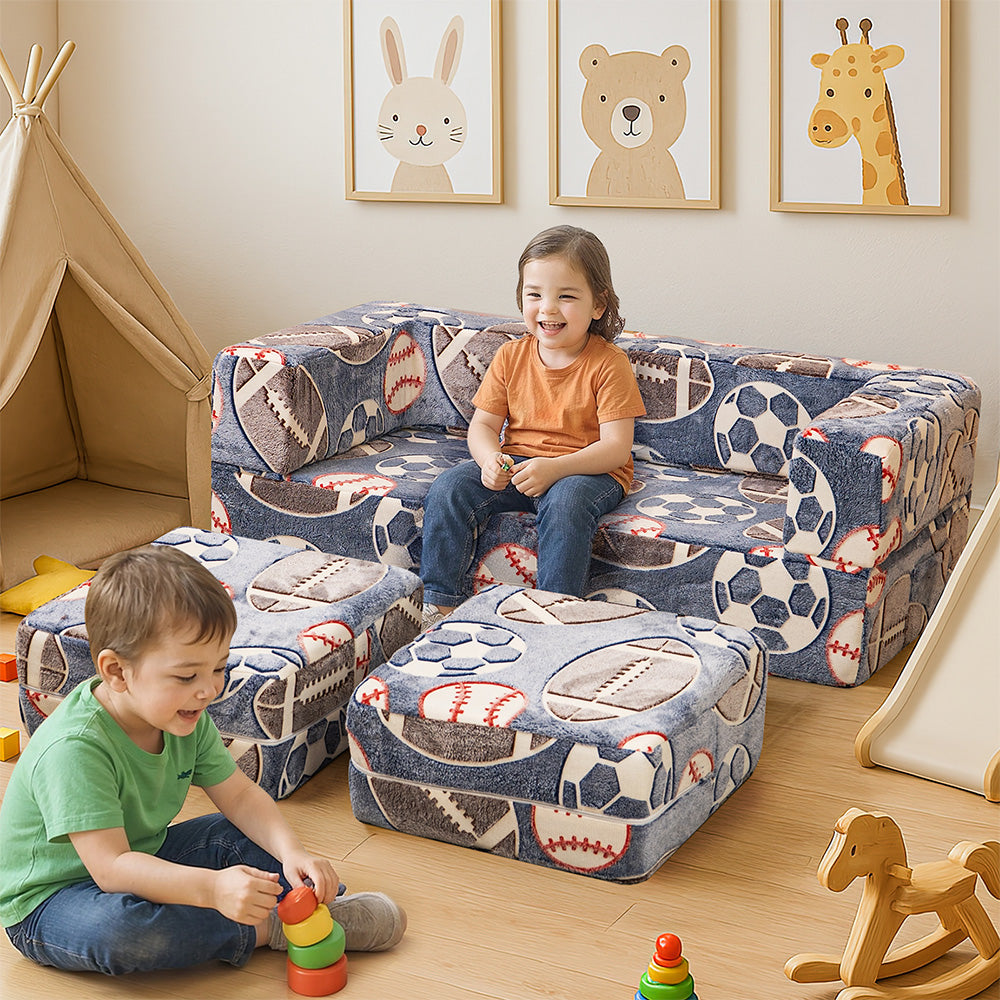 LinkRomat Modular Kids Play Couch, Toddler & Child Sectional Sofa, Glow in Dark, 3-in-1 Convertible Play Couch with High-Density Foam for Boys Girls