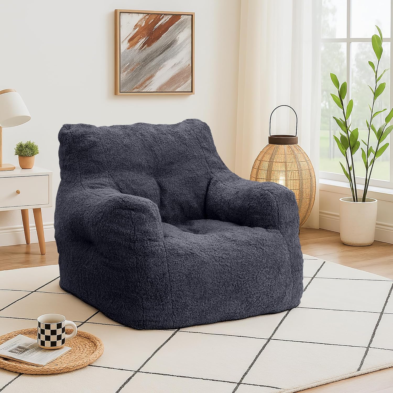 LinkRomat Bean Bag Chair, Bean Bag Sofa with Tufted Soft Stuffed Filling, Fluffy and Lazy Sofa with Premium Memory Foam Filler for Living Room, Bedroom, Dorm
