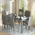 LinkRomat 7-Piece Glass Dining Table Set for 6, Modern Kitchen Table with PU Leather Chairs, Black Dining Room Table and Chairs Set for Small Space, Apartment