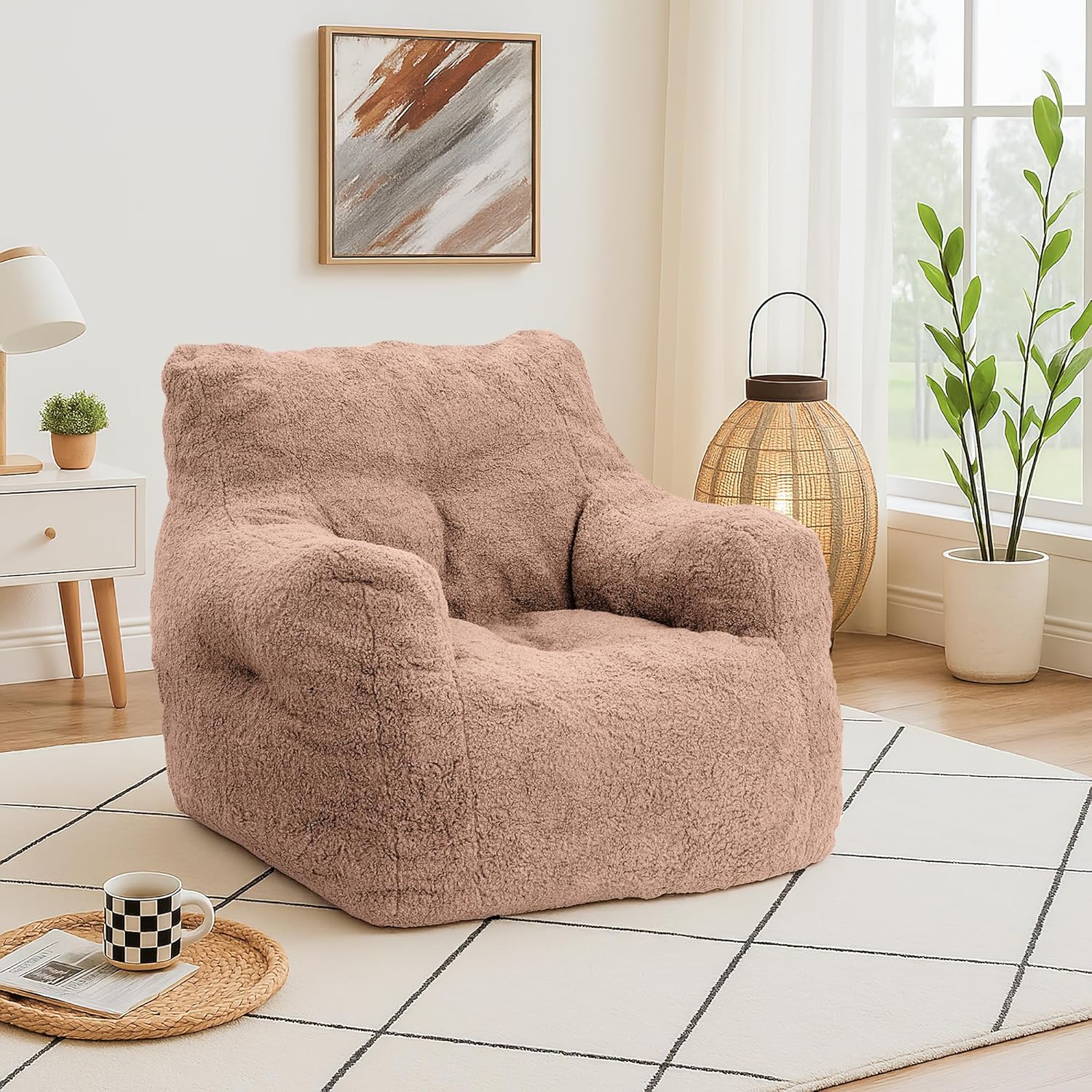 LinkRomat Bean Bag Chair, Bean Bag Sofa with Tufted Soft Stuffed Filling, Fluffy and Lazy Sofa with Premium Memory Foam Filler for Living Room, Bedroom, Dorm