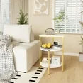 LinkRomat Marble Side Table Set of 2, 3-Tier Small Round End Table with Metal Frame, Bedside Corner Table for Living Room & Bedroom, White+Gold