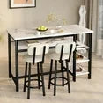 LinkRomat Bar Table and Chairs Set for 2, Marble Kitchen Island Table with 2 PU Bar Stools, Tall Kitchen Table and Chairs with Storage for Small Spaces, Home & Apartment, White