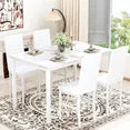 LinkRomat Dining Table Set for 4, Faux Marble Kitchen Table & 4 White Upholstered Chairs, Modern Dinner Table Set for Dining Room, Small Spaces