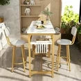 LinkRomat Bar Table and Chairs Set for 2, Marble Kitchen Island Table with 2 PU Bar Stools, Tall Kitchen Table and Chairs with Storage for Small Spaces, Home & Apartment, White