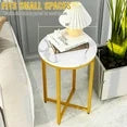 LinkRomat Marble Side Table Set of 2, Small Round End Table with Metal Frame, Bedside Corner Table for Living Room & Bedroom, Gold